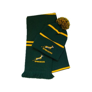 Twin stripe hat & scarf set with embroidery